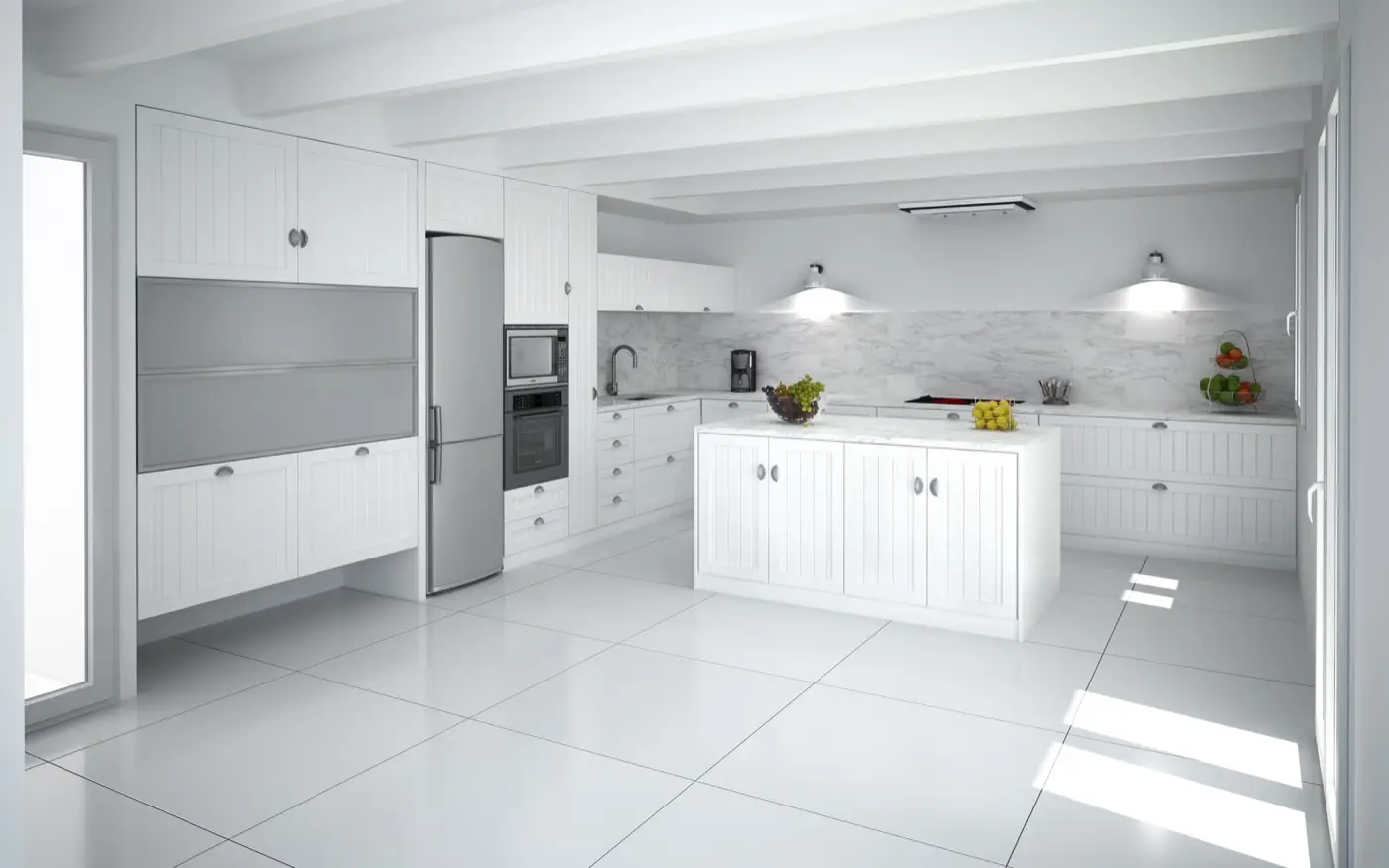 Salón, cocina americana y escalera, reforma integral en Hospitalet de Llobregat